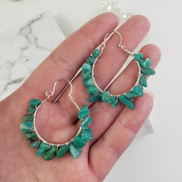 Hoop Earring with Teal Amazonite - Picture 2 of 3